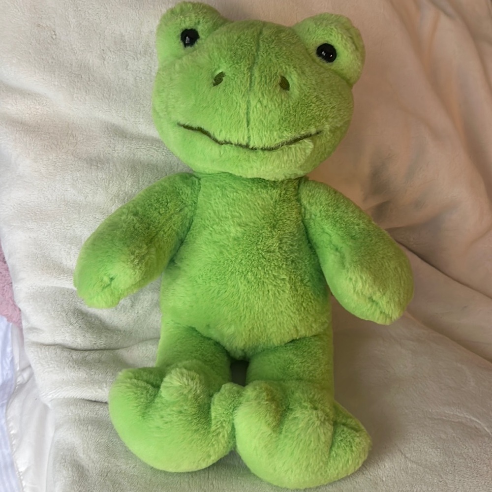 Build a Bear lime green frog plush doll, stuffed animal, good condition, 16”